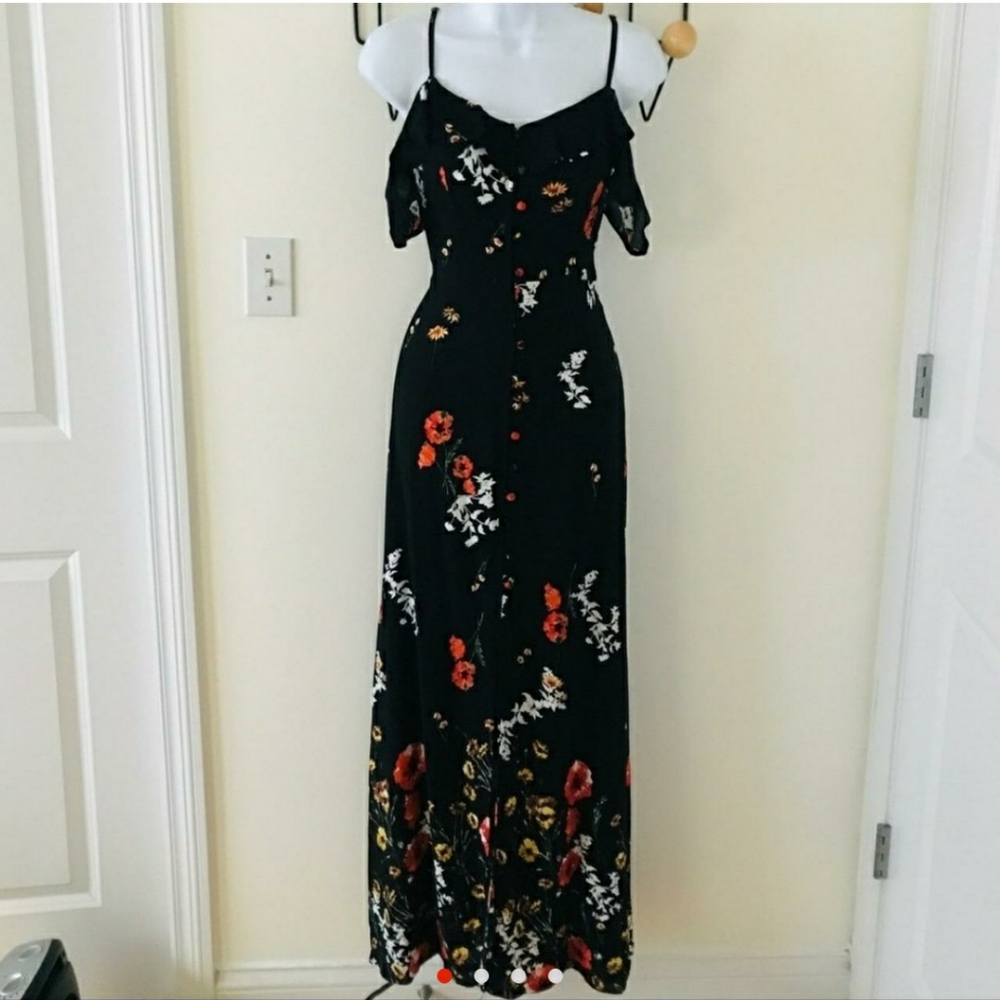 Full length floral dress black and orange